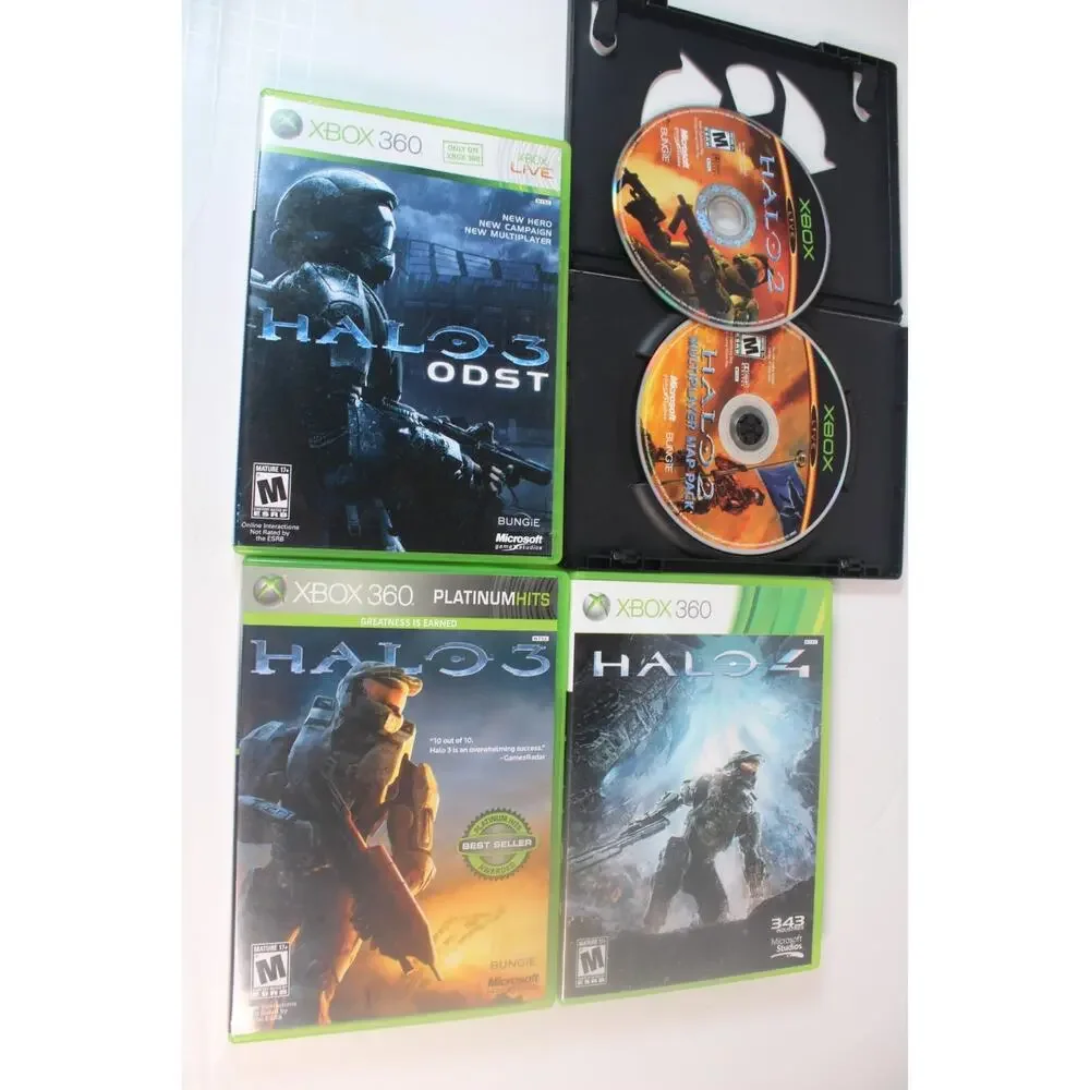 4 games Lot: Halo 2 W/ Map Pack, Halo 3, Halo 3 ODST, Halo 4 (Xbox/ Xbox 360)
